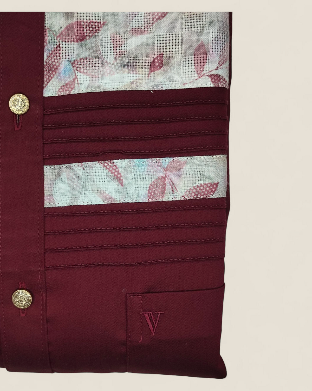 Men's Maroon Full Sleeves Shirt with Elegant Floral Jacquard Detailing