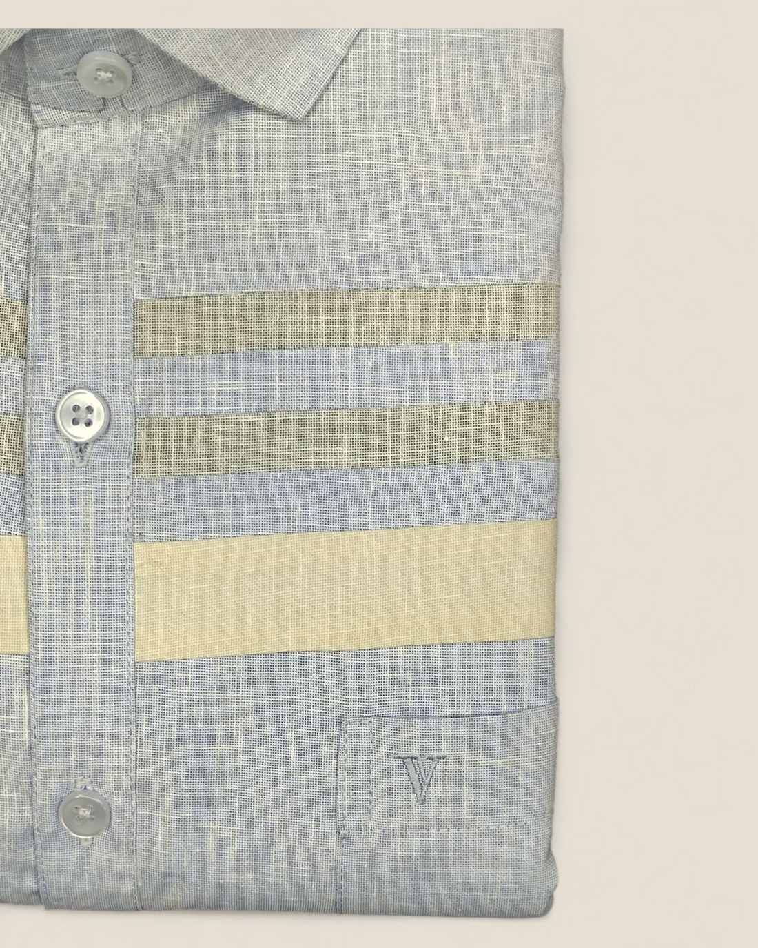 Men’s Full Sleeves Party Wear Shirt – Sky Blue with Beige Textured Stripes