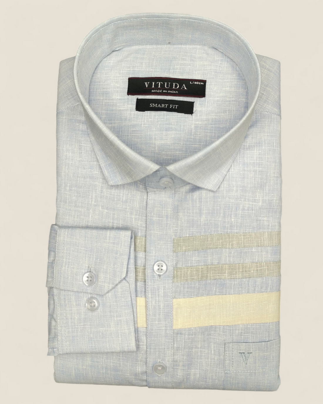 Men’s Full Sleeves Party Wear Shirt – Sky Blue with Beige Textured Stripes