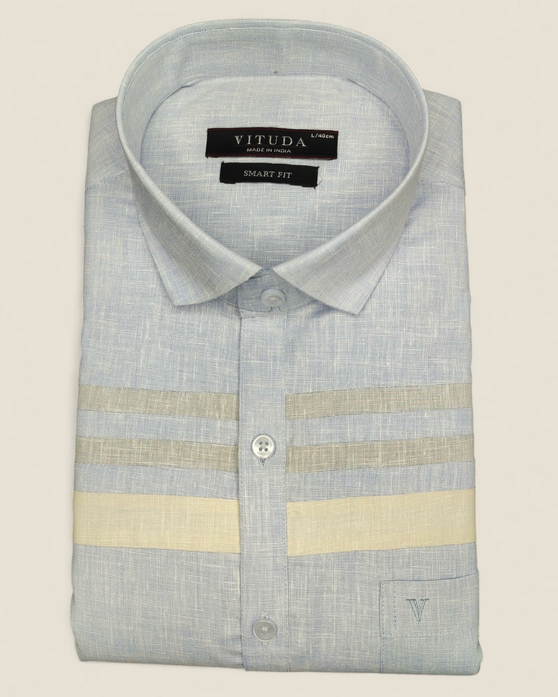 Men’s Full Sleeves Party Wear Shirt – Sky Blue with Beige Textured Stripes