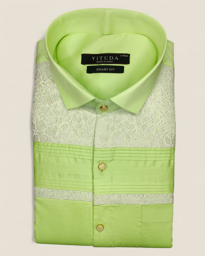 Men's Light Green Full Sleeves Party Wear Shirt
