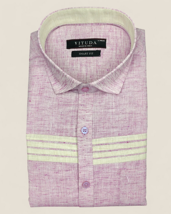 Men’s Full Sleeves Textured Cotton Linen Shirt – Rose Pink with Cream Stripes