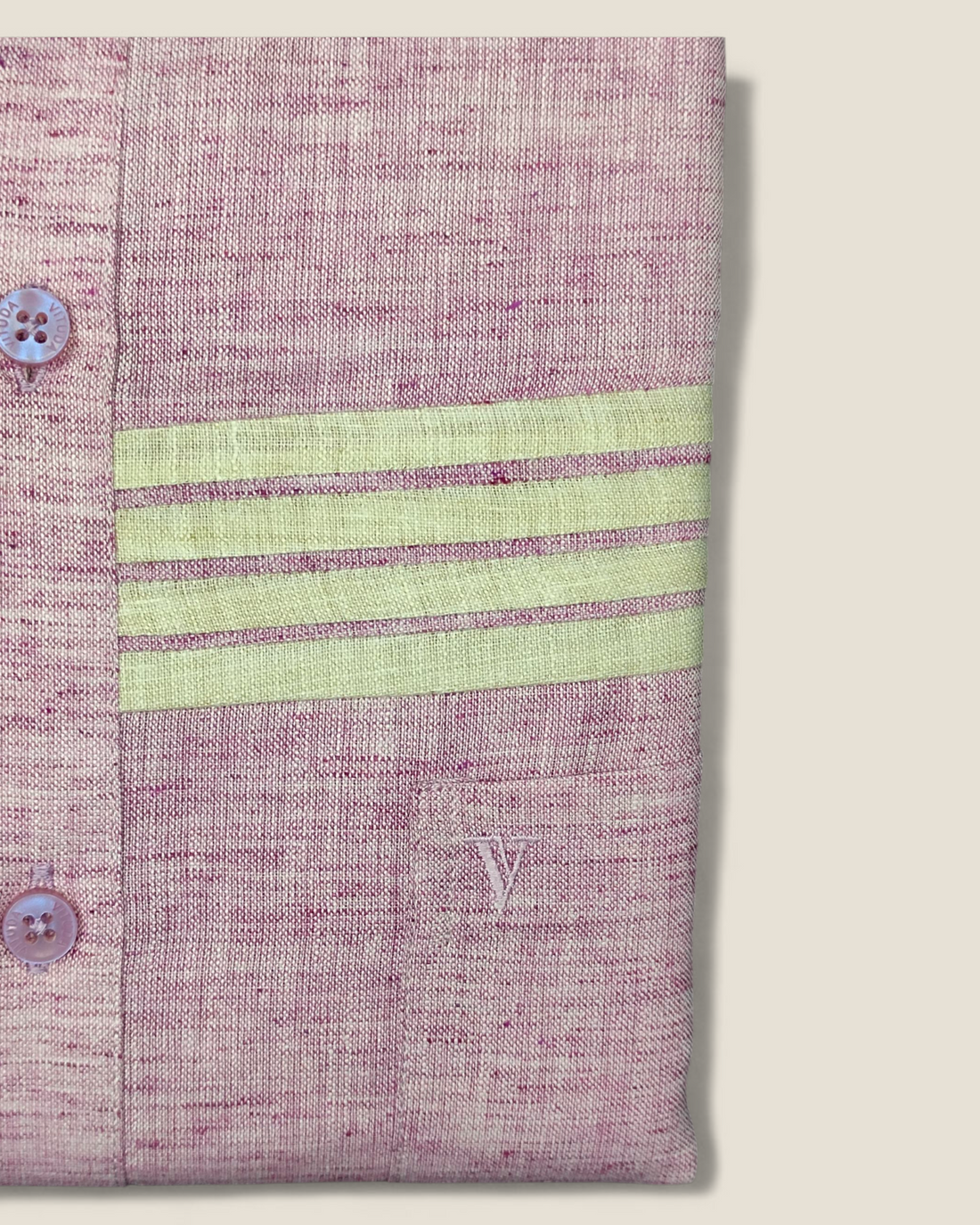Men’s Full Sleeves Textured Cotton Linen Shirt – Rose Pink with Cream Stripes