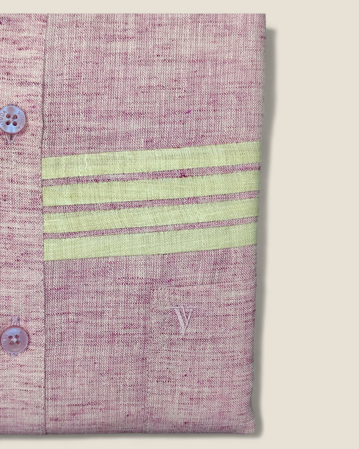 Men’s Full Sleeves Textured Cotton Linen Shirt – Rose Pink with Cream Stripes