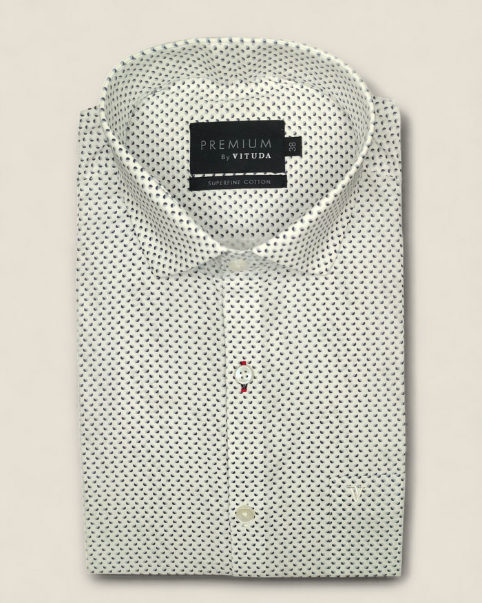Men's Half Sleeves Premium White Micro-Print Cotton Shirt