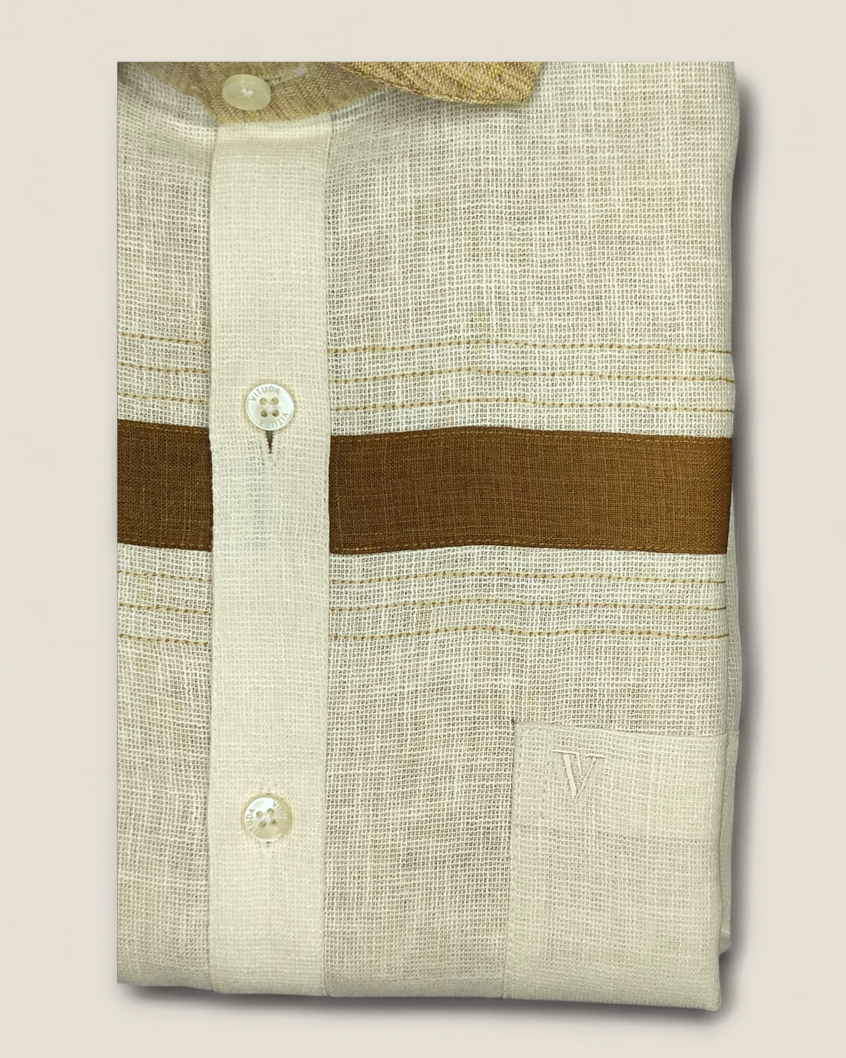 Men’s Off-White Smart Fit Half Sleeves Shirt with Contrast Stripe Detailing