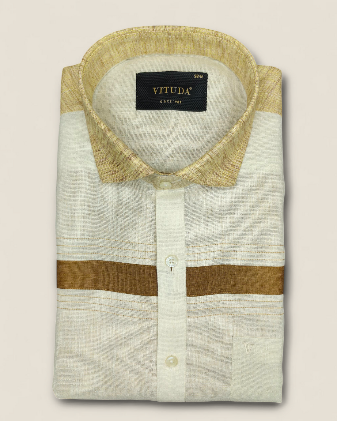 Men’s Off-White Smart Fit Half Sleeves Shirt with Contrast Stripe Detailing