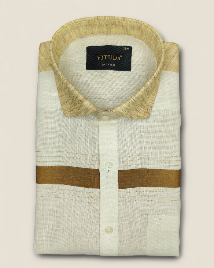 Men’s Off-White Smart Fit Half Sleeves Shirt with Contrast Stripe Detailing