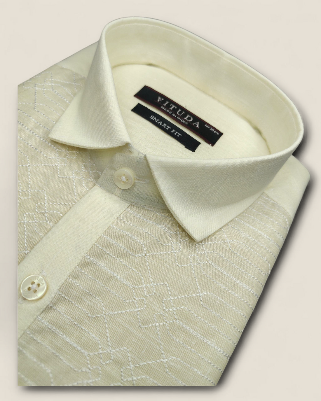 Men’s Ivory Smart Fit Half Sleeves Shirt with Elegant Textured Panel
