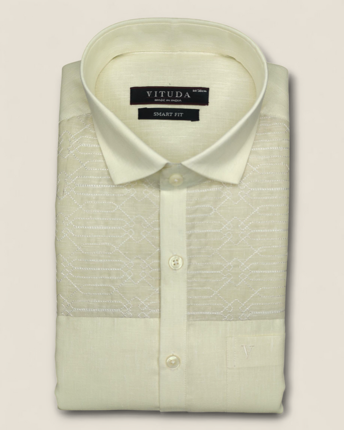 Men’s Ivory Smart Fit Half Sleeves Shirt with Elegant Textured Panel