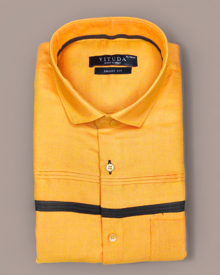 Men’s Mustard Yellow Half Sleeves Shirt with Bold Black Panel Detail