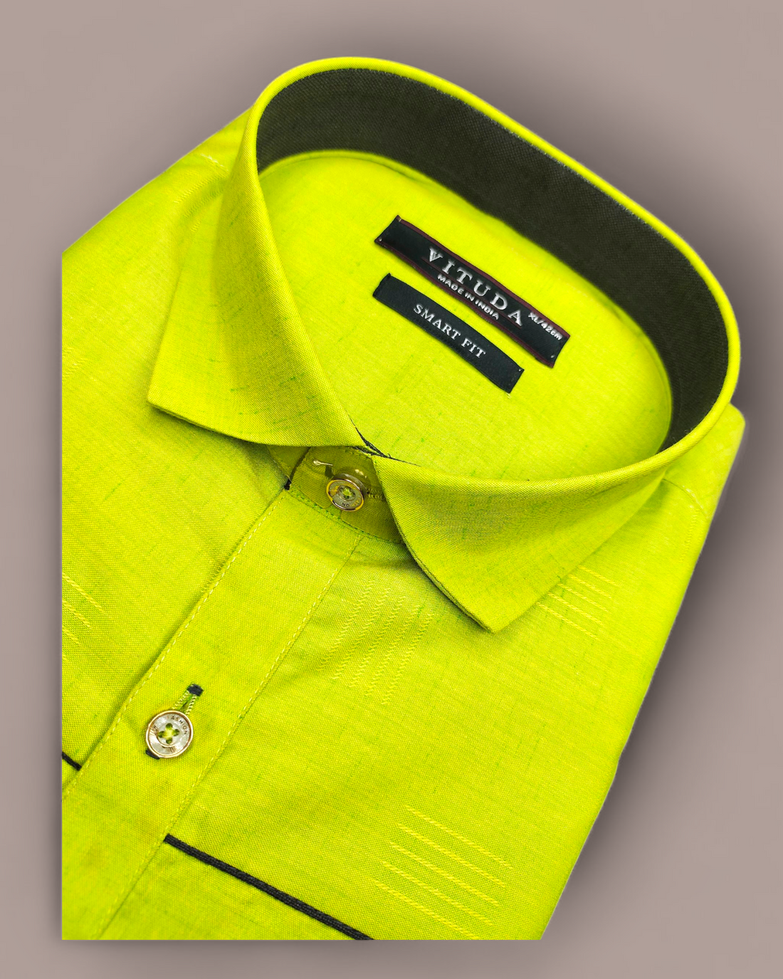 Men’s Lime Green Smart Fit Half Sleeves Shirt with Contrast Stitch Detailing