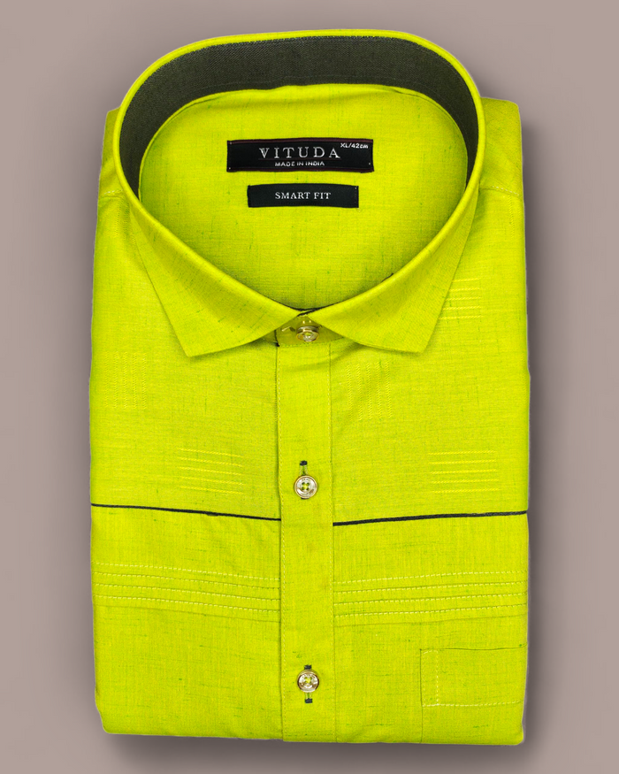 Men’s Lime Green Smart Fit Half Sleeves Shirt with Contrast Stitch Detailing