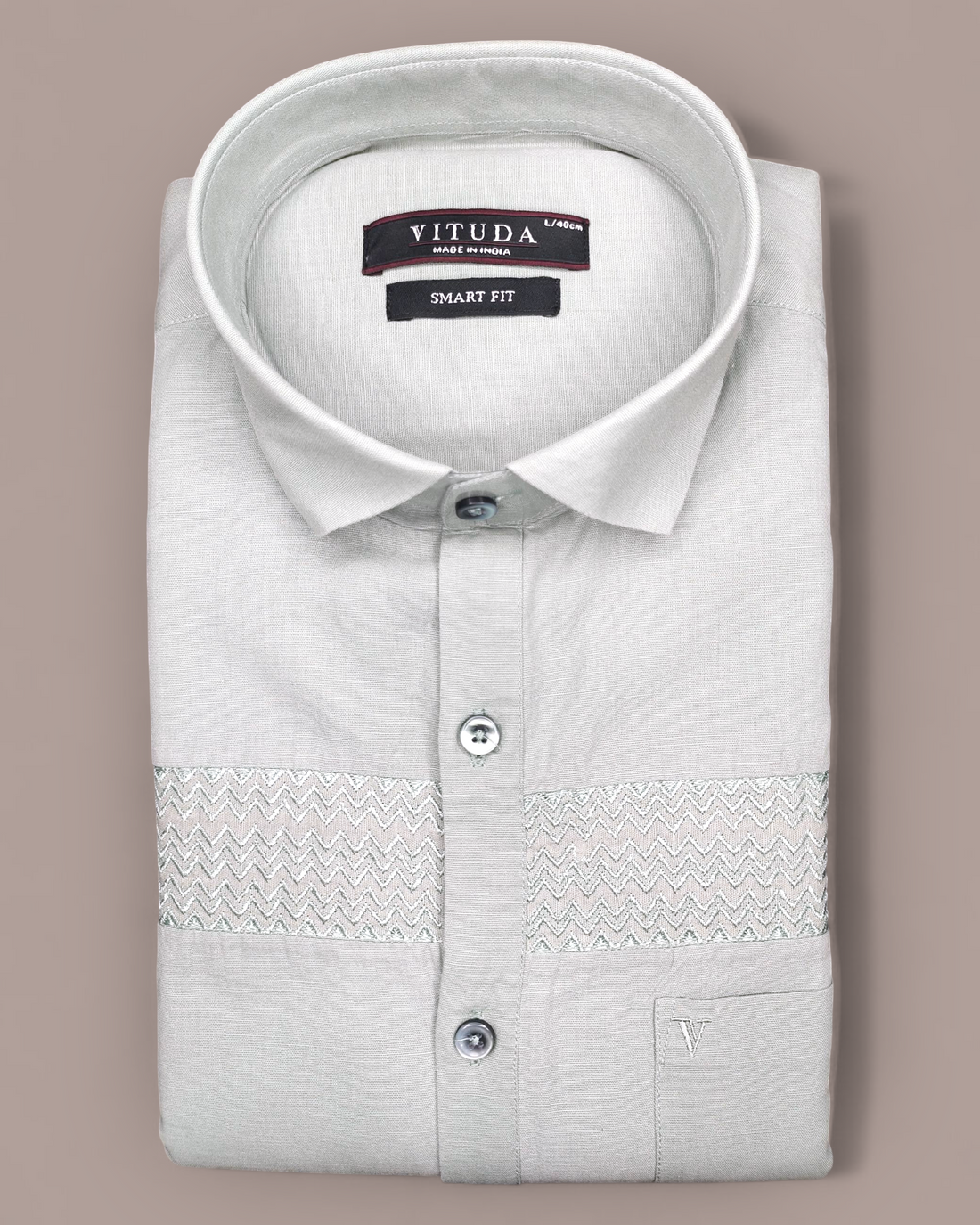 Men’s Light Grey Smart Fit Half Sleeves Shirt with Textured Panel