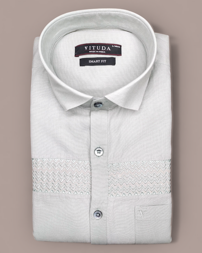 Men’s Light Grey Smart Fit Half Sleeves Shirt with Textured Panel