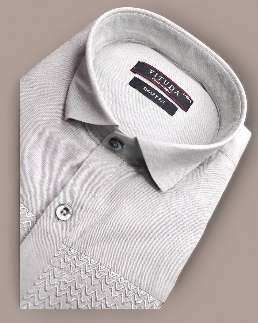 Men’s Light Grey Smart Fit Half Sleeves Shirt with Textured Panel