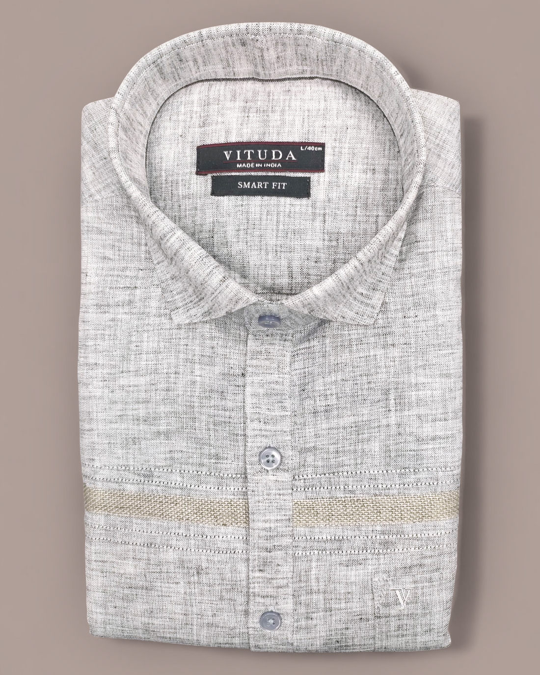 Men’s Half Sleeves Grey Textured Party Wear Shirt - Contrast Weave Panel & Fine Detailing