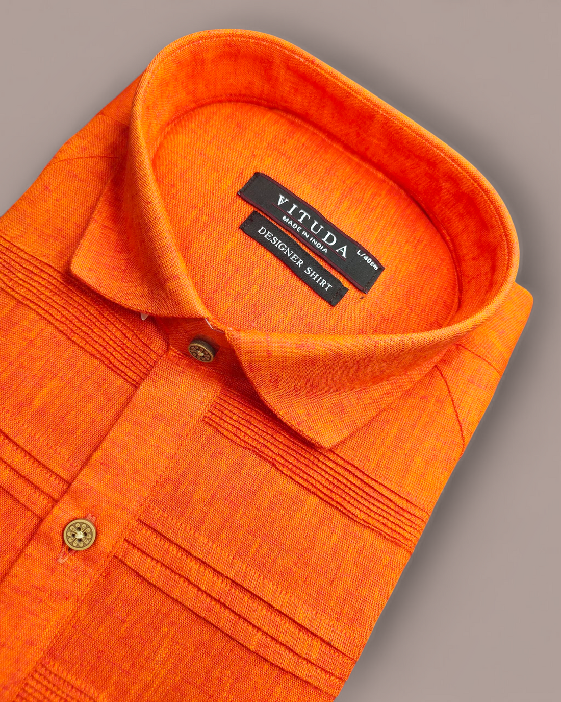 Men’s Half Sleeves Bright Orange Designer Shirt - Textured Premium Fabric with Double-Panel Detailing