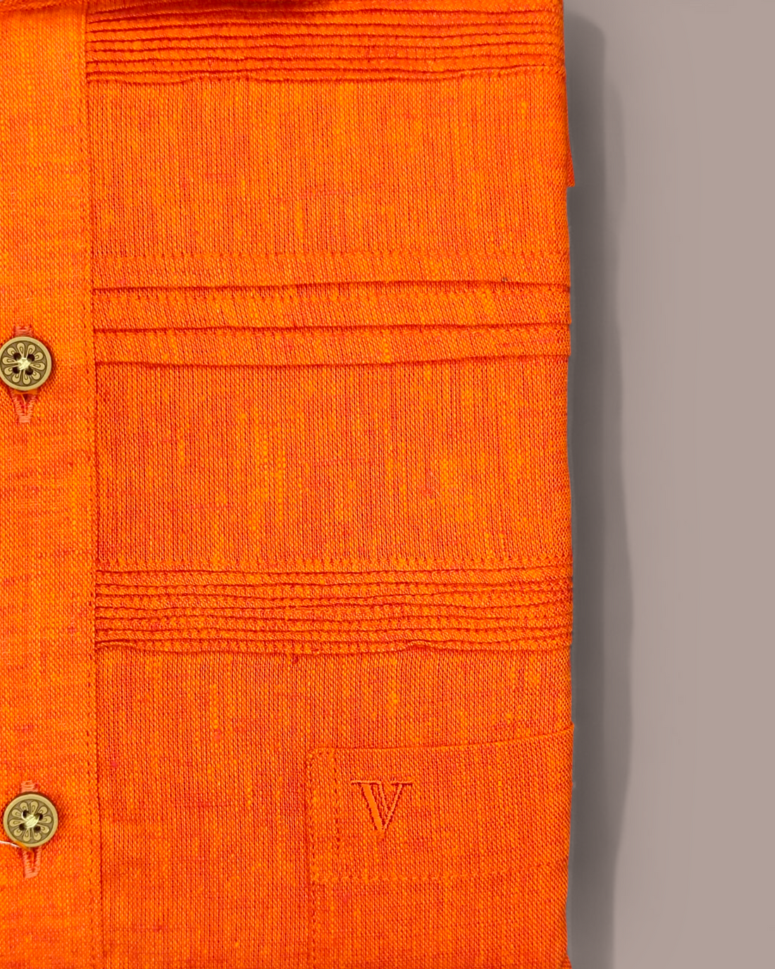 Men’s Half Sleeves Bright Orange Designer Shirt - Textured Premium Fabric with Double-Panel Detailing