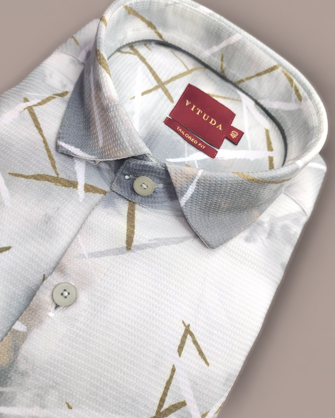 Men’s Abstract Printed Half Sleeve Shirt – Grey & Gold Accents