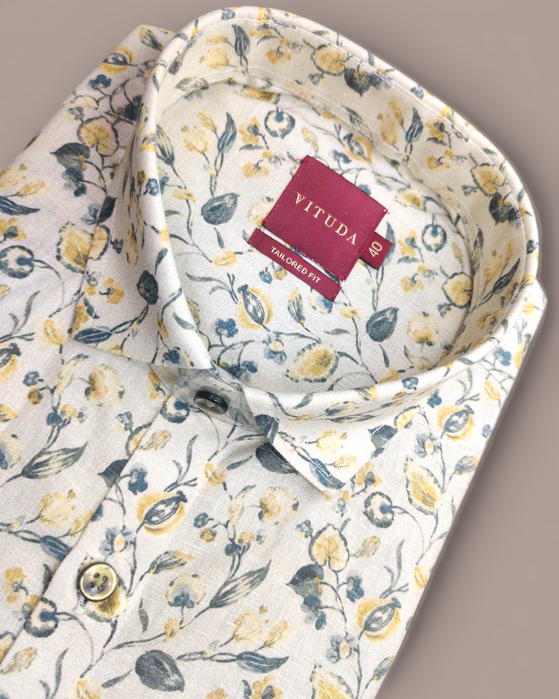 Men’s Half Sleeve Floral Printed Shirt – White with Yellow & Grey Accents