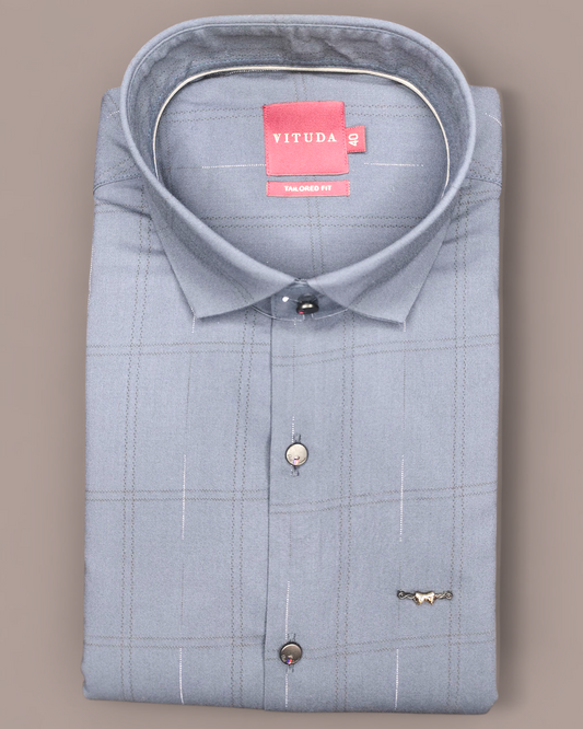 Men’s Grey Checkered Half Sleeve Shirt