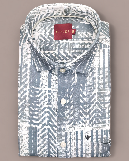 Men’s Grey Geometric Printed Half Sleeve Shirt