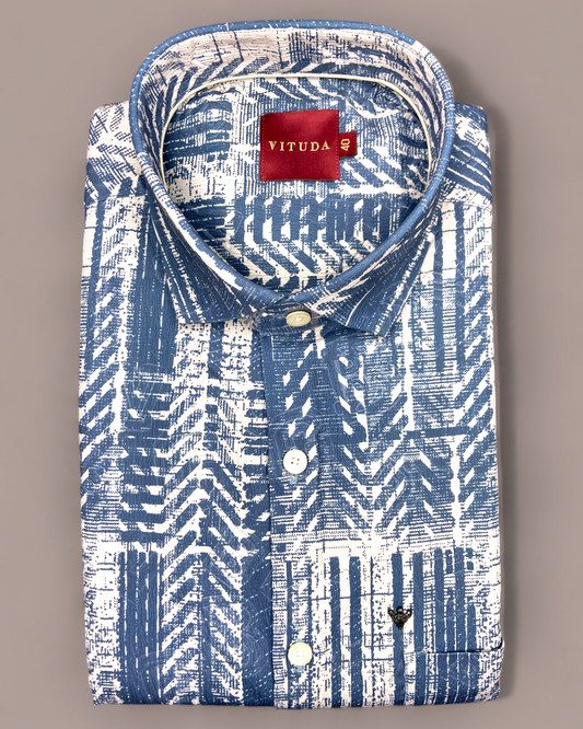 Men’s Blue Geometric Printed Half Sleeve Shirt