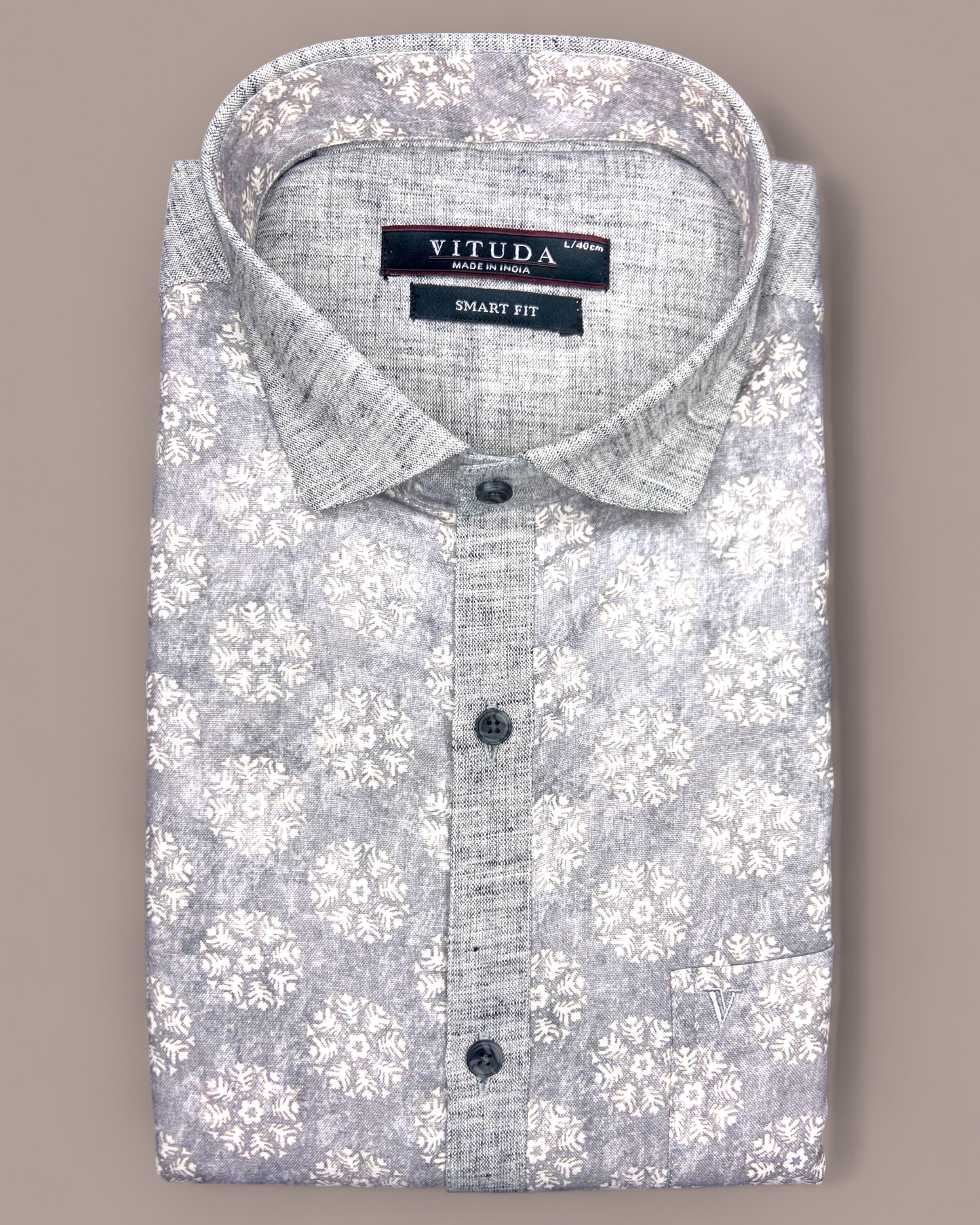 Men’s Smart Fit Grey Floral Printed Half Sleeve Shirt