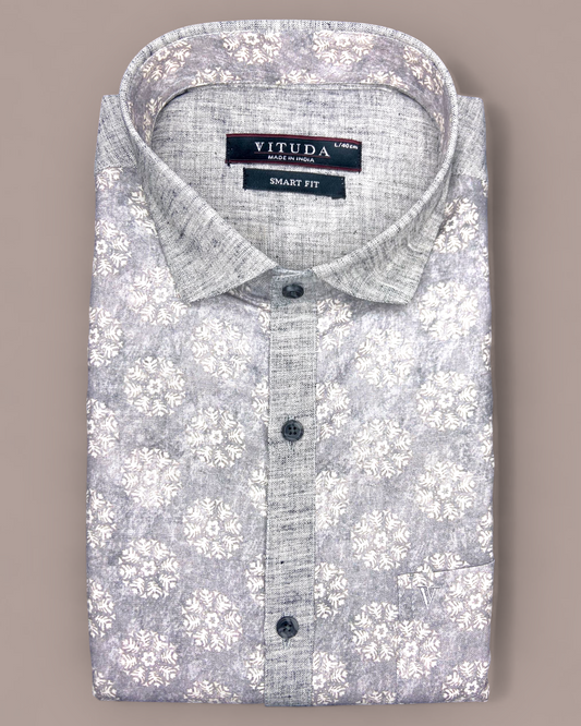 Men’s Smart Fit Grey Floral Printed Half Sleeve Shirt