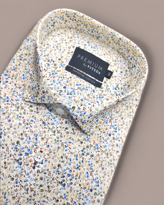 Men’s Multicolor Leaf Print Cotton Half Sleeve Shirt – Premium Collection