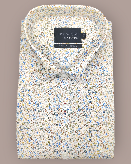 Men’s Multicolor Leaf Print Cotton Half Sleeve Shirt – Premium Collection