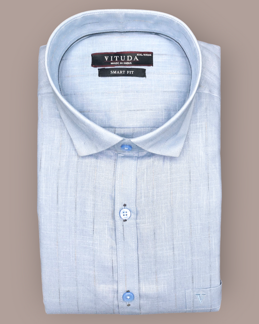 Men’s Light Blue Subtle Stripe Cotton Half Sleeve Shirt