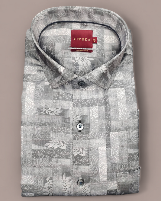 Men’s Charcoal Abstract Print Half Sleeve Shirt
