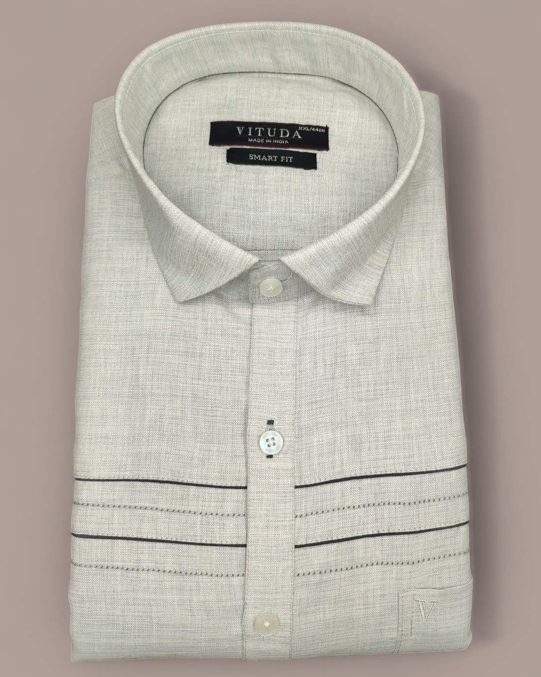 Men's Half Sleeves Light Grey Shirt with Contrast Piping Detail