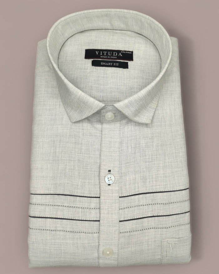 Men's Half Sleeves Light Grey Shirt with Contrast Piping Detail