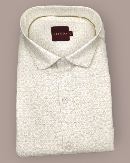 Men’s Beige Geometric Print Full Sleeve Shirt