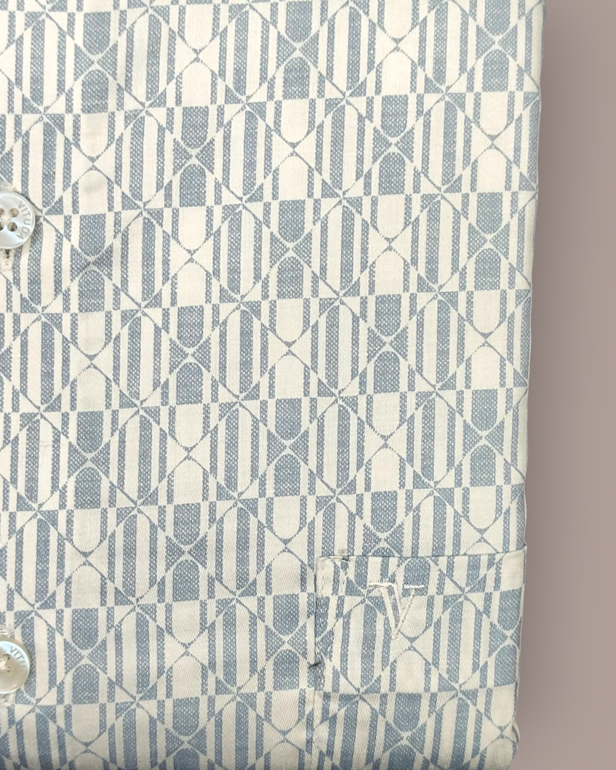Men's Full Sleeves White Shirt with Geometric Blue Print