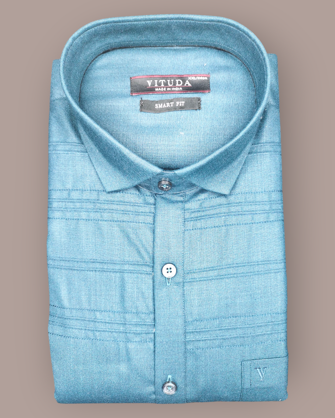Men's Full Sleeves Teal Shirt with Textured Stripes