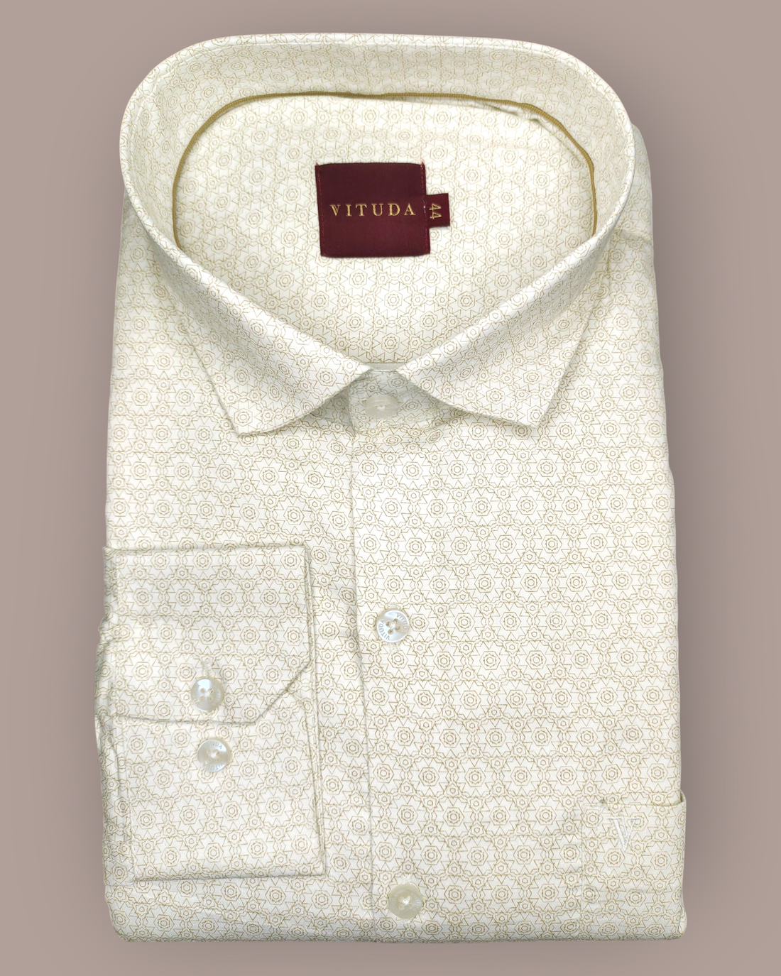 Men’s Beige Geometric Print Full Sleeve Shirt