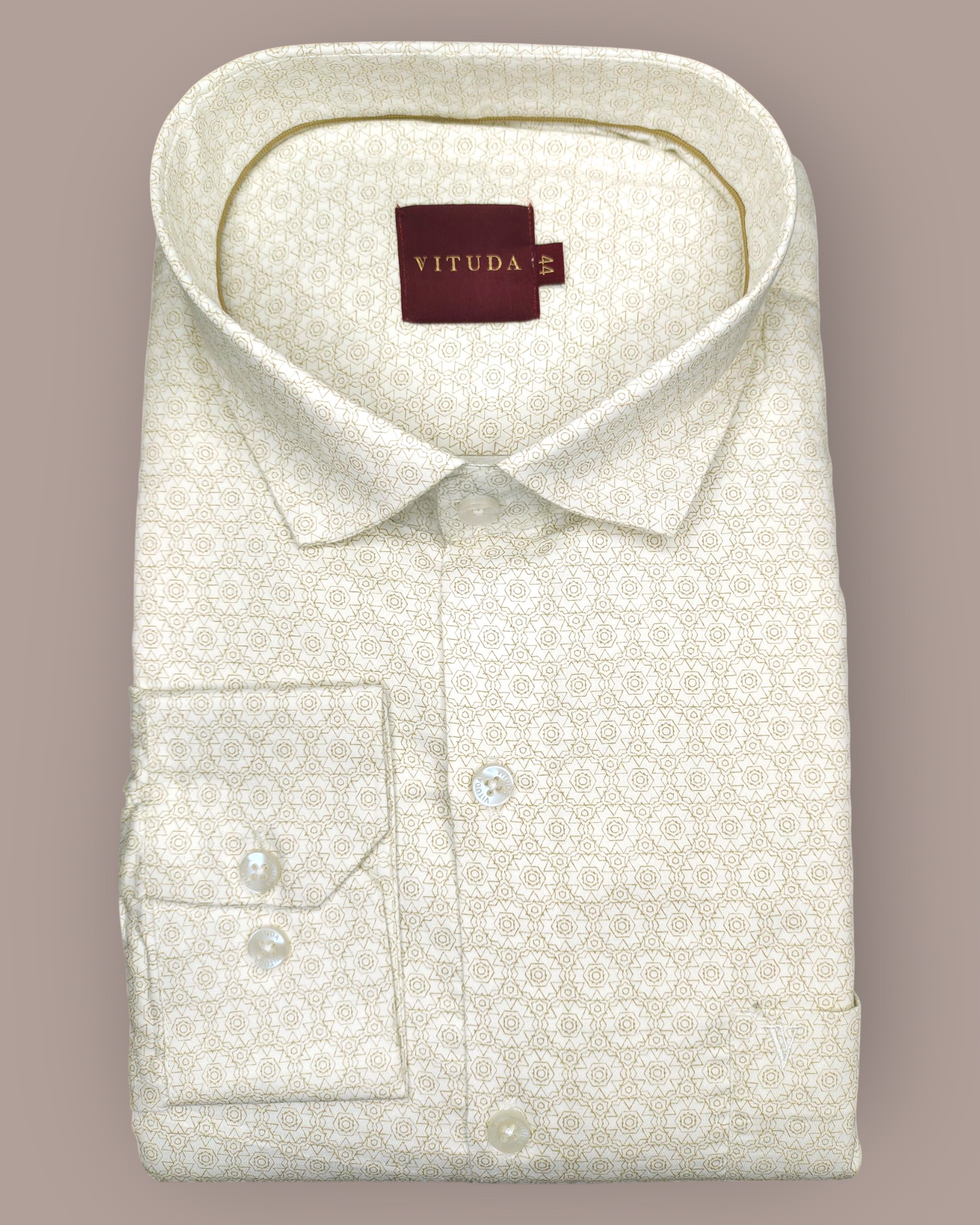 Men’s Beige Geometric Print Full Sleeve Shirt