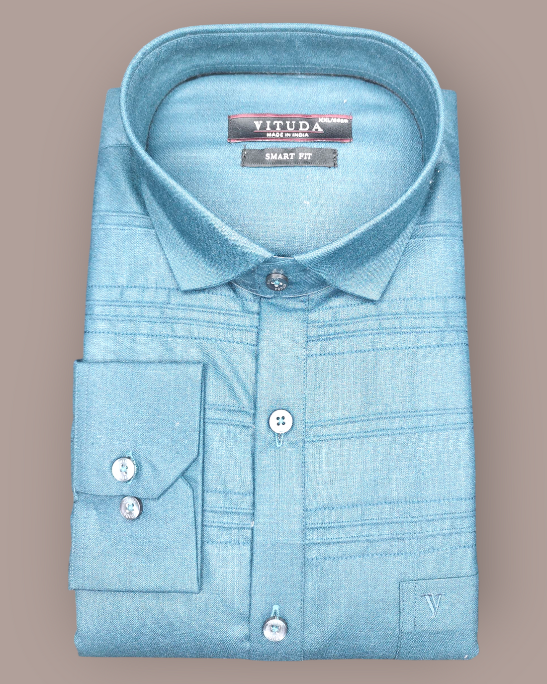 Men's Full Sleeves Teal Shirt with Textured Stripes