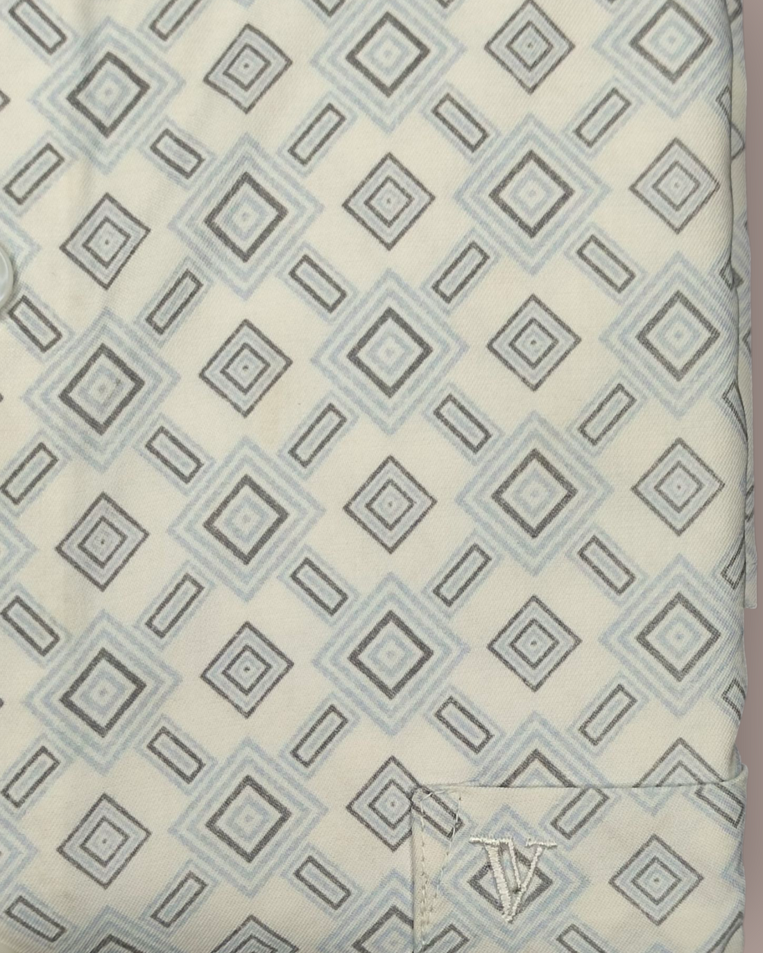 Men's Full Sleeves White Shirt with Geometric Diamond Print