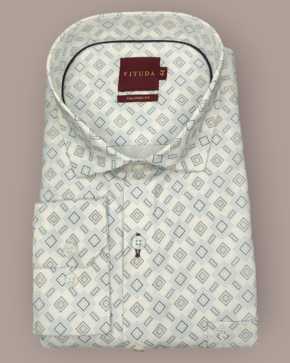Men's Full Sleeves White Shirt with Geometric Diamond Print