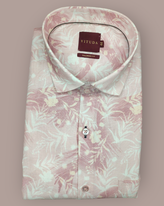 Men’s Light Pink Floral Printed Full Sleeve Shirt