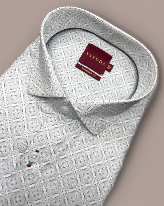 Men’s White & Grey Geometric Print Full Sleeve Shirt