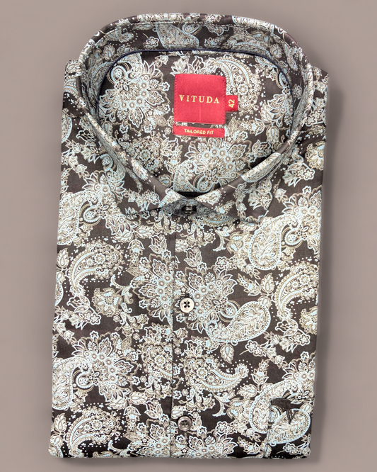 Men’s Black Paisley Printed Full Sleeve Shirt