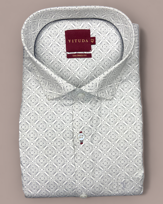 Men’s White & Grey Geometric Print Full Sleeve Shirt