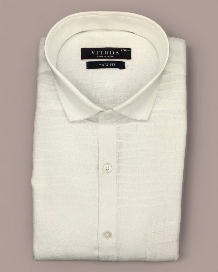 Men's Full Sleeves Party Wear Shirt - Textured White Shirt