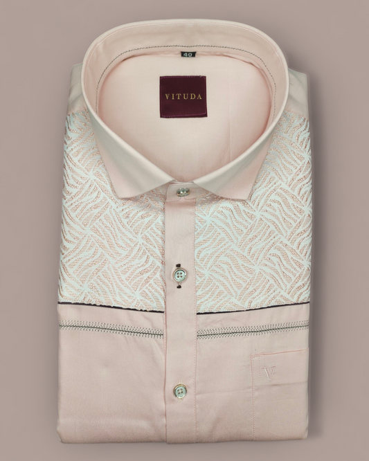 Men’s Pastel Pink Jacquard - Full Sleeves Party Wear Shirt